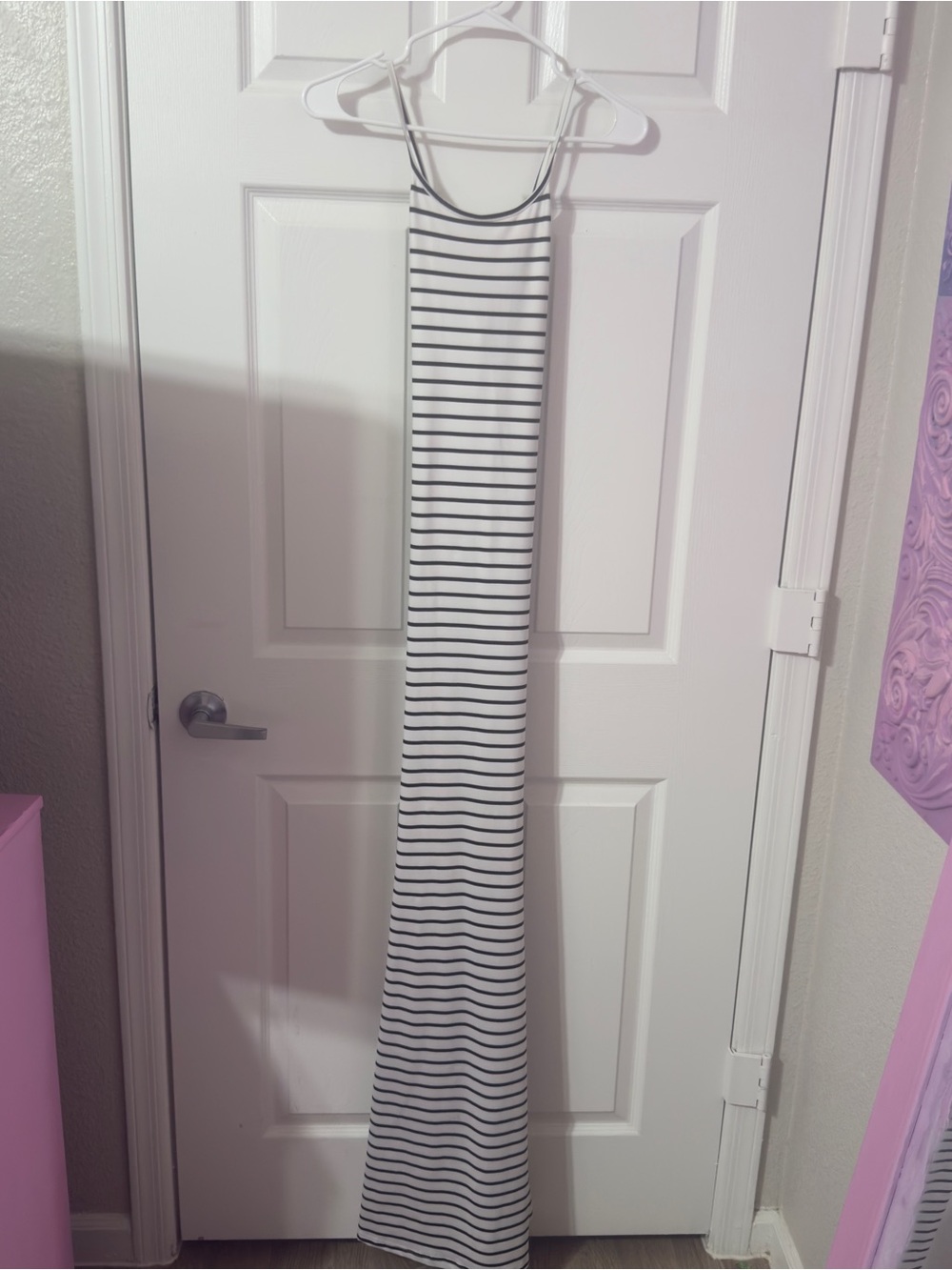 Striped White and Black Maxi Dress with Slim Straps